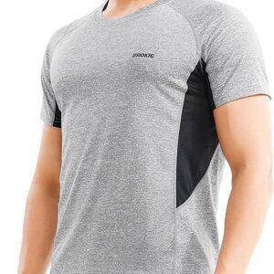 Mens XL Light Grey Moisture-Wicking Lightweight Athletic Gym T-Shirt with Crew N